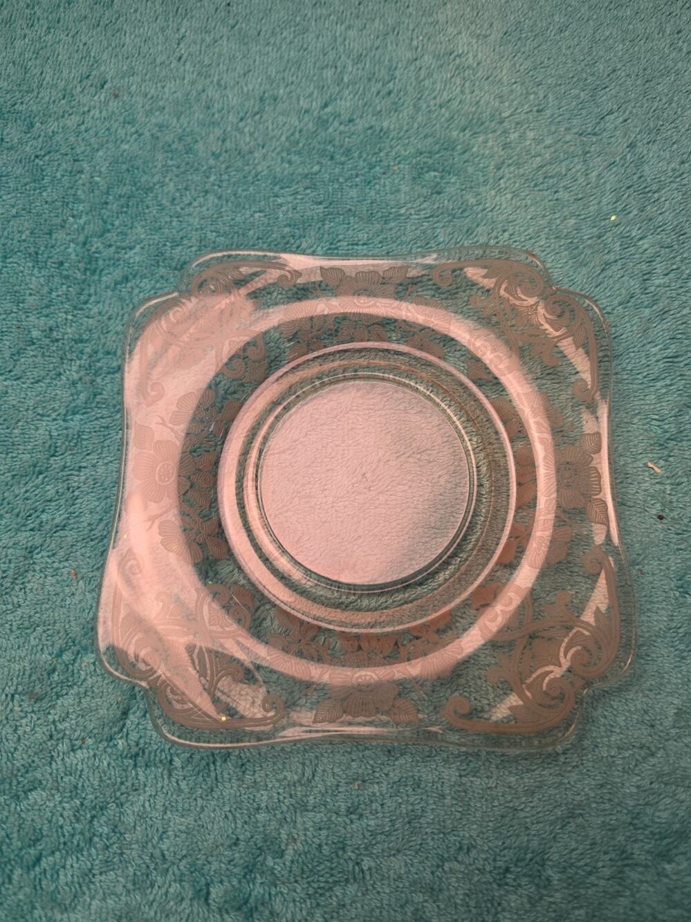 Vintage Cambridge Glass Pink Cleo Square Saucer Plate Etched 1930s Triangle Mark